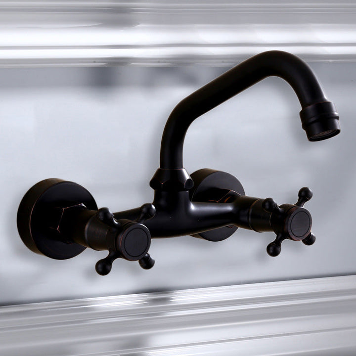 Kalsten | Black Wall-Mounted Bathroom Faucet American Classic Widespread Sink Faucet