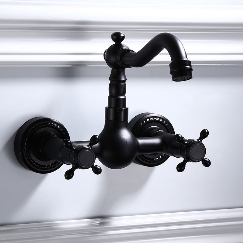 Kalsten | Black Wall-Mounted Bathroom Faucet American Classic Widespread Sink Faucet