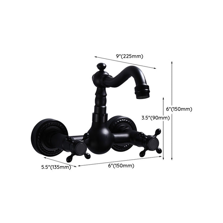Kalsten | Black Wall-Mounted Bathroom Faucet American Classic Widespread Sink Faucet