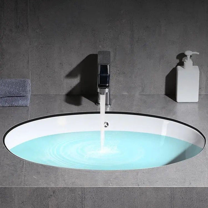 Kalsten | Modern Under-mount Sink Oval Porcelain with Pop-Up Drain Sink