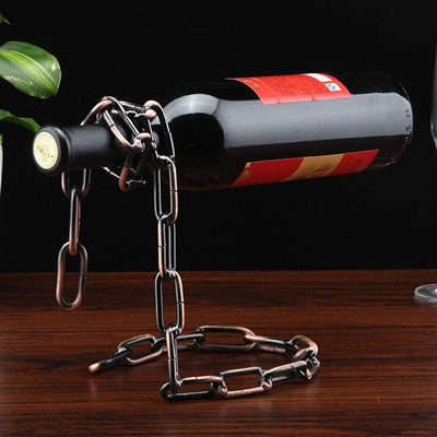 Balancing Chain Wine Bottle Holder Sculpture Display Stand