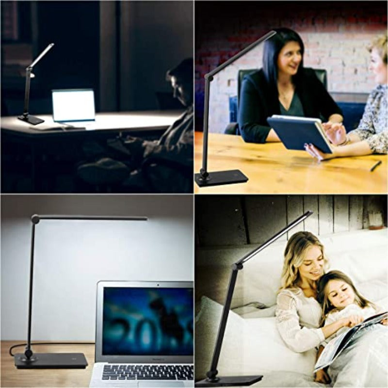 LED desk lamp, touch control desk lamp with 3 brightness levels, dimmable office lamp with adjustable arm, foldable table lamp for desk bedroom nightstand office | Kalsten