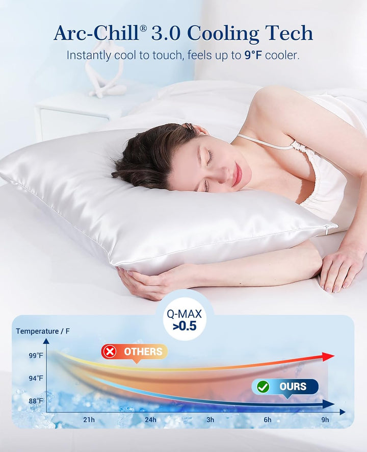 Cooling Pillowcases Q-max>0.5, 2-Pack, Soft & Hair-Friendly-White | Kalsten