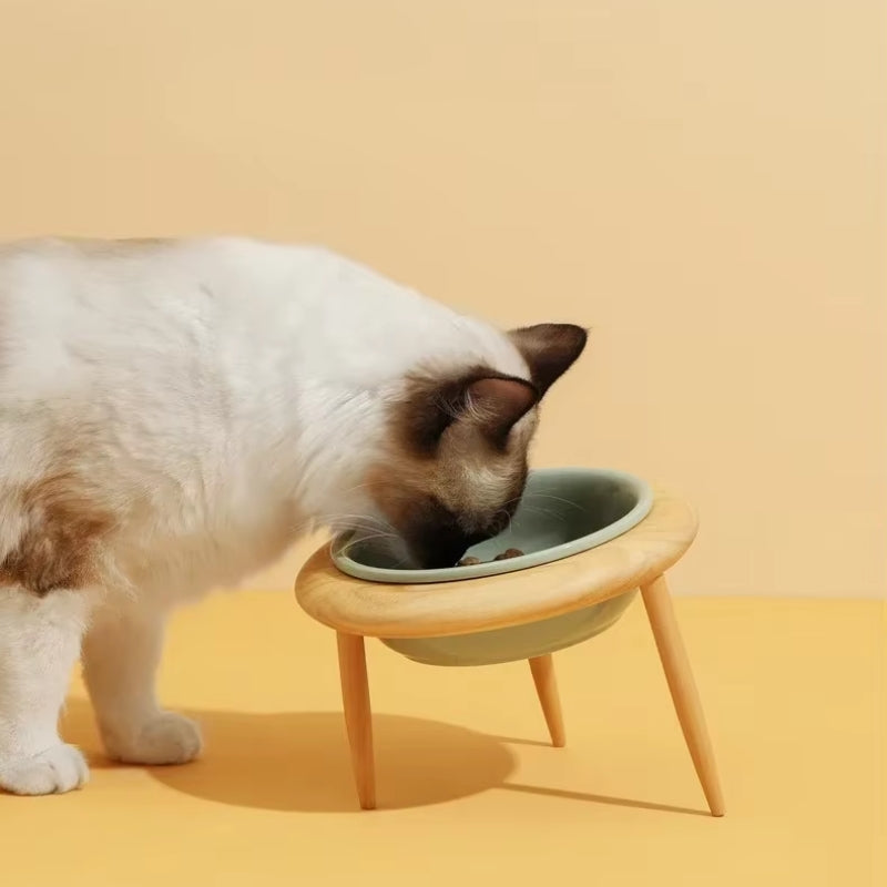 Kalsten | Misha Ceramic Elevated Cat Bowl with Wooden Stand