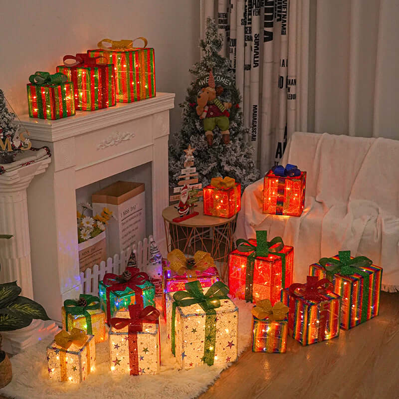 Lighted Up Outdoor Christmas Decorations Luminous Christmas Gift Box With Bow For Holiday Christmas Tree Home Yard Decor | Kalsten