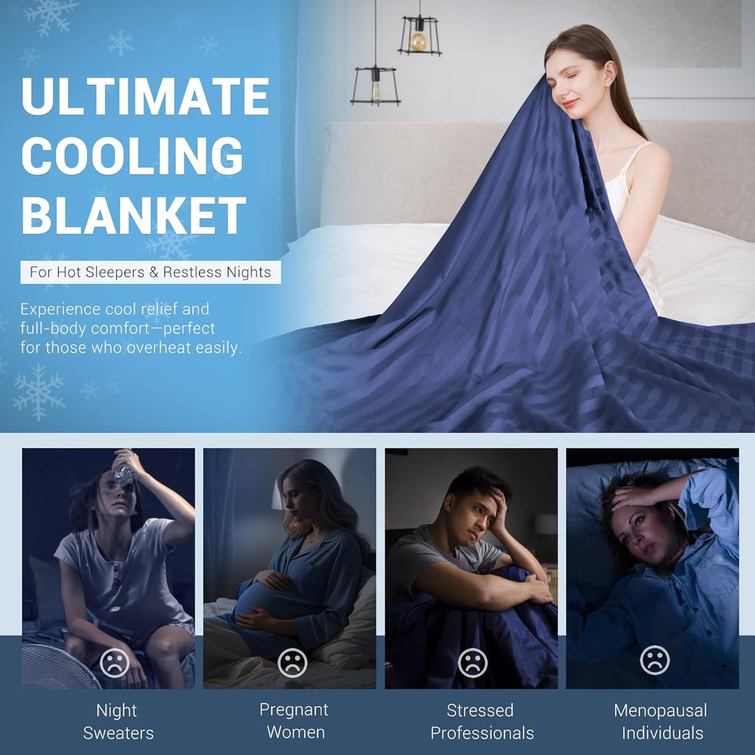 Cooling Blanket – Q-Max > 0.5, Striped & Breathable for Hot Sleepers of Navy Blue | Kalsten