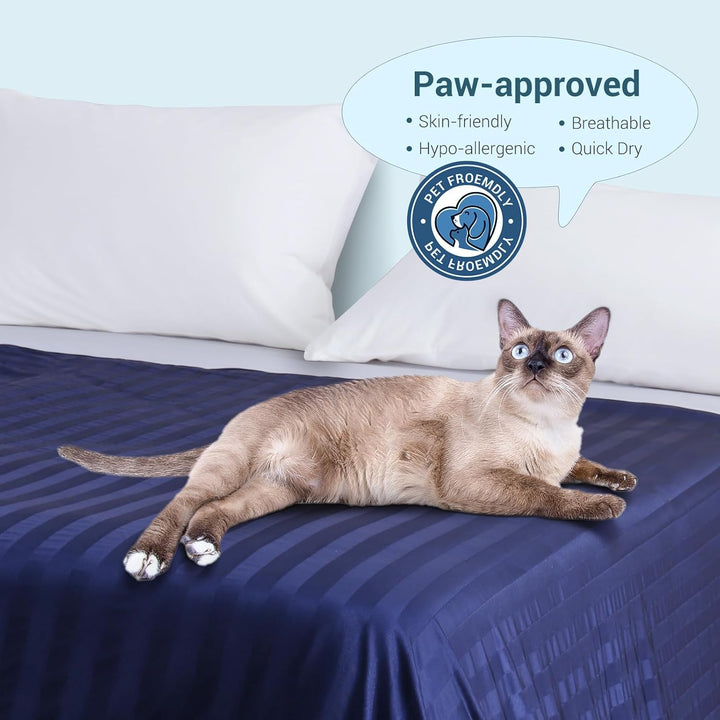 Cooling Blanket – Q-Max > 0.5, Striped & Breathable for Hot Sleepers of Navy Blue | Kalsten