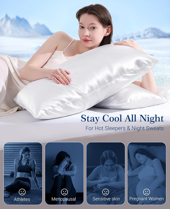 Cooling Pillowcases Q-max>0.5, 2-Pack, Soft & Hair-Friendly-White | Kalsten