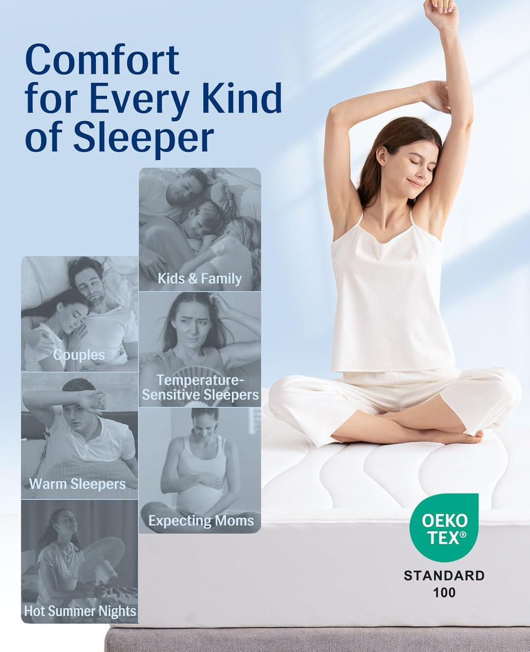 Cooling Mattress Pad King, Upgraded  3.0 + PCM Cooling Washable Mattress Protector for Hot Sleepers, White | Kalsten