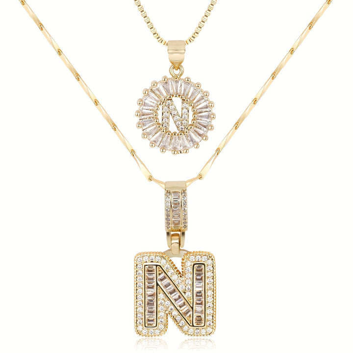 Kalsten | 2pc 14k Diamond Letter Initial Necklaces