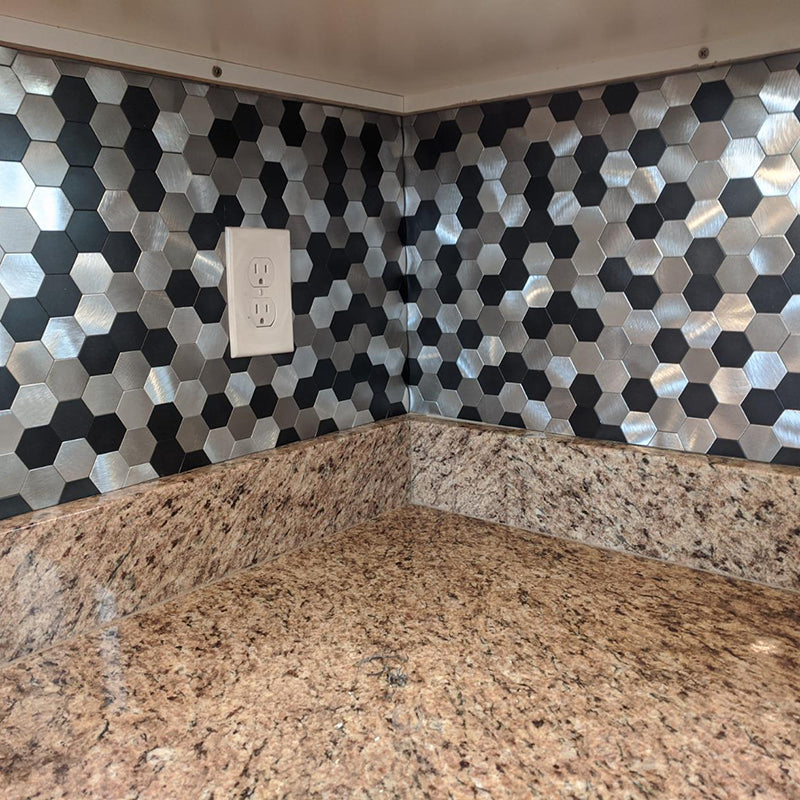 Kalsten | Modern Tile-Peel & Stick Metal Mosaic Tile Hexagon Peel & Stick Subway Tile