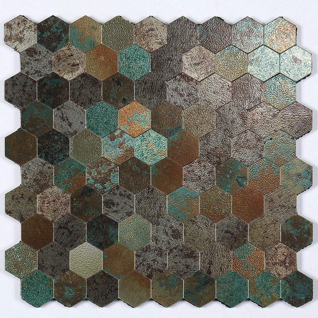 Kalsten | Modern Tile-Peel & Stick Metal Mosaic Tile Hexagon Peel & Stick Subway Tile