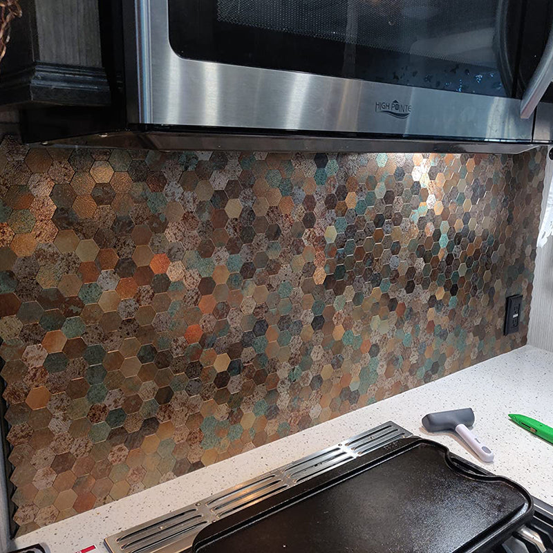 Kalsten | Modern Tile-Peel & Stick Metal Mosaic Tile Hexagon Peel & Stick Subway Tile