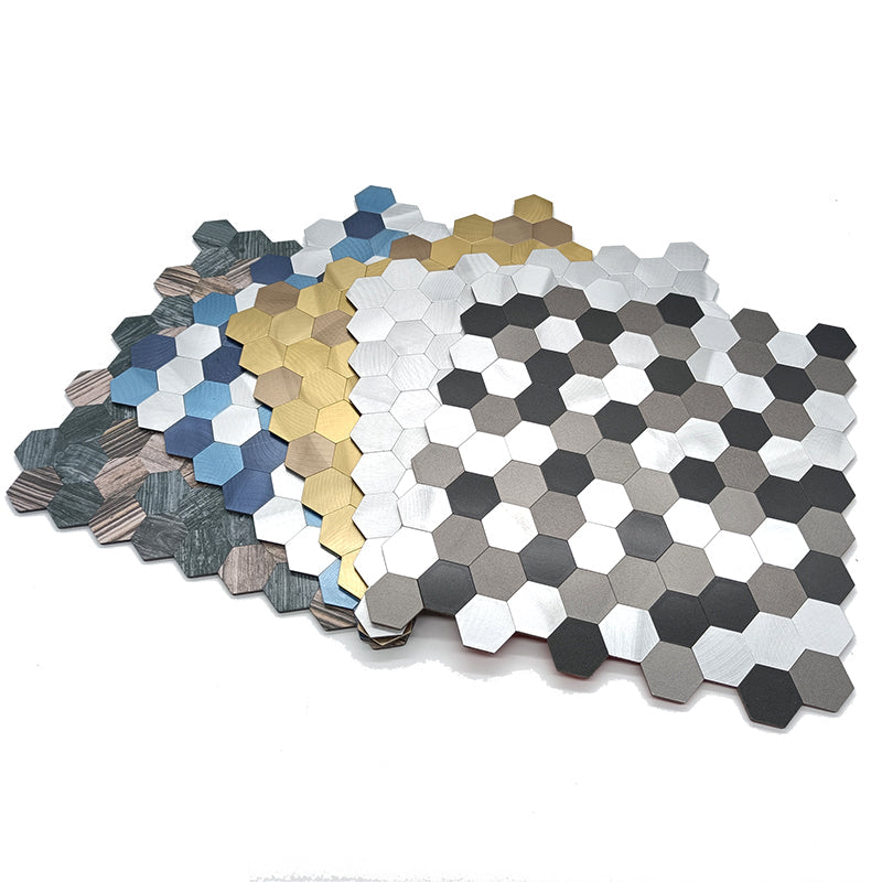 Kalsten | Modern Tile-Peel & Stick Metal Mosaic Tile Hexagon Peel & Stick Subway Tile