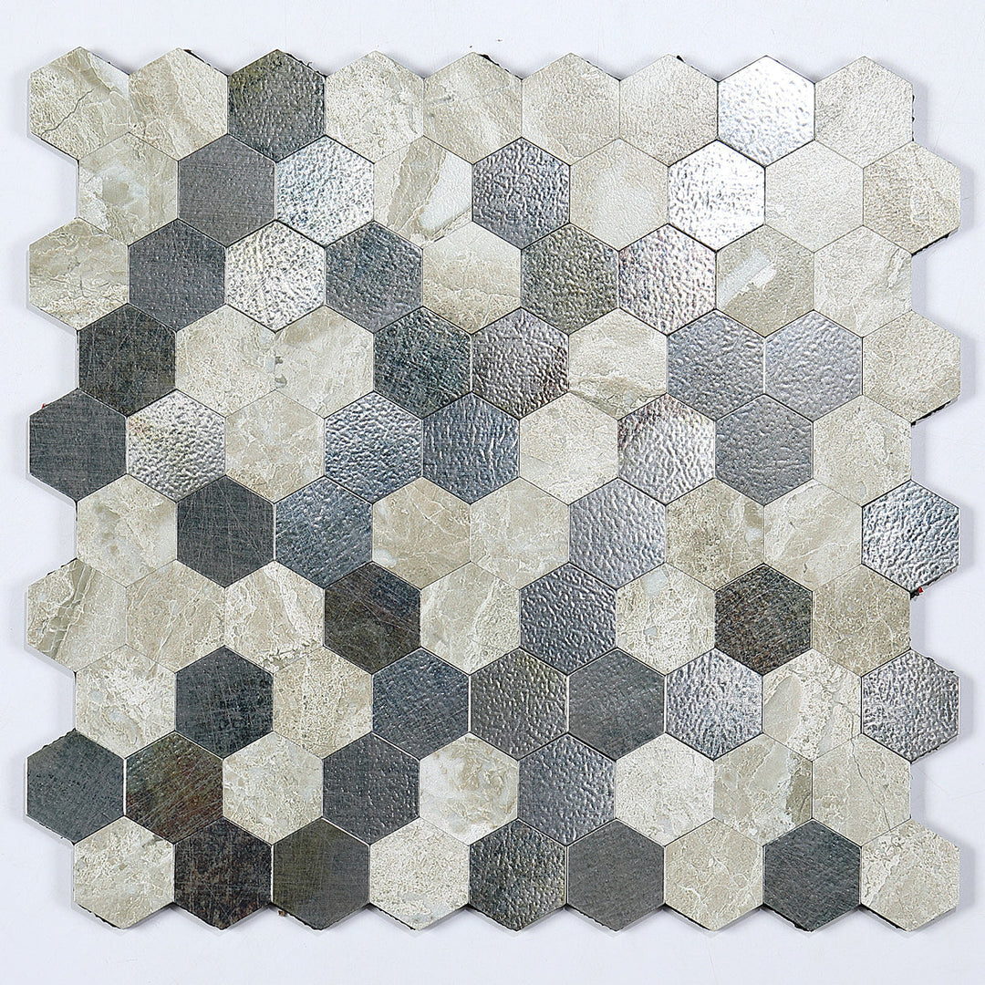 Kalsten | Modern Tile-Peel & Stick Metal Mosaic Tile Hexagon Peel & Stick Subway Tile