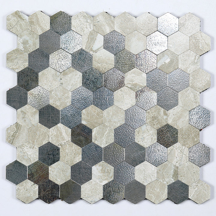 Kalsten | Modern Tile-Peel & Stick Metal Mosaic Tile Hexagon Peel & Stick Subway Tile