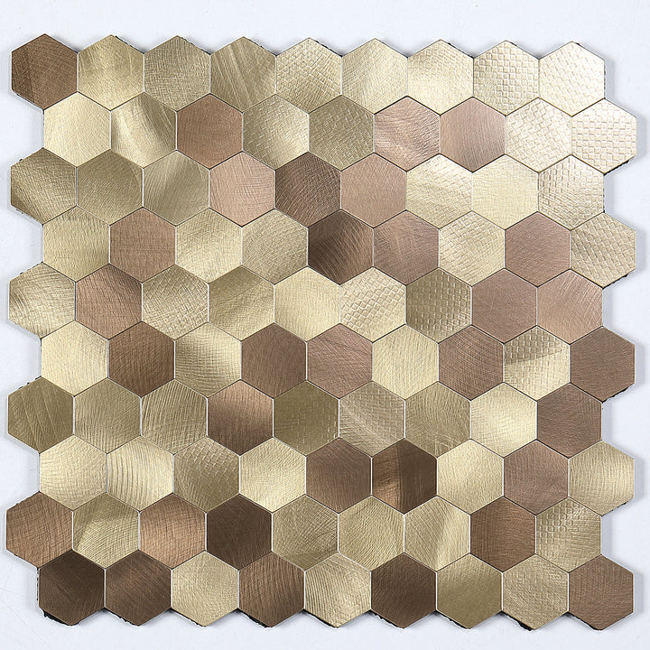 Kalsten | Modern Tile-Peel & Stick Metal Mosaic Tile Hexagon Peel & Stick Subway Tile