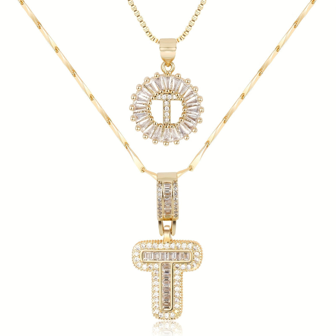 Kalsten | 2pc 14k Diamond Letter Initial Necklaces