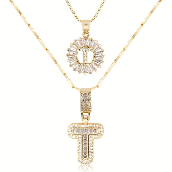 Kalsten | 2pc 14k Diamond Letter Initial Necklaces