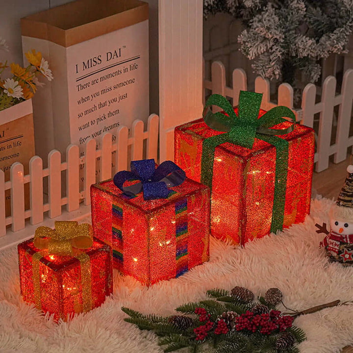 Lighted Up Outdoor Christmas Decorations Luminous Christmas Gift Box With Bow For Holiday Christmas Tree Home Yard Decor | Kalsten