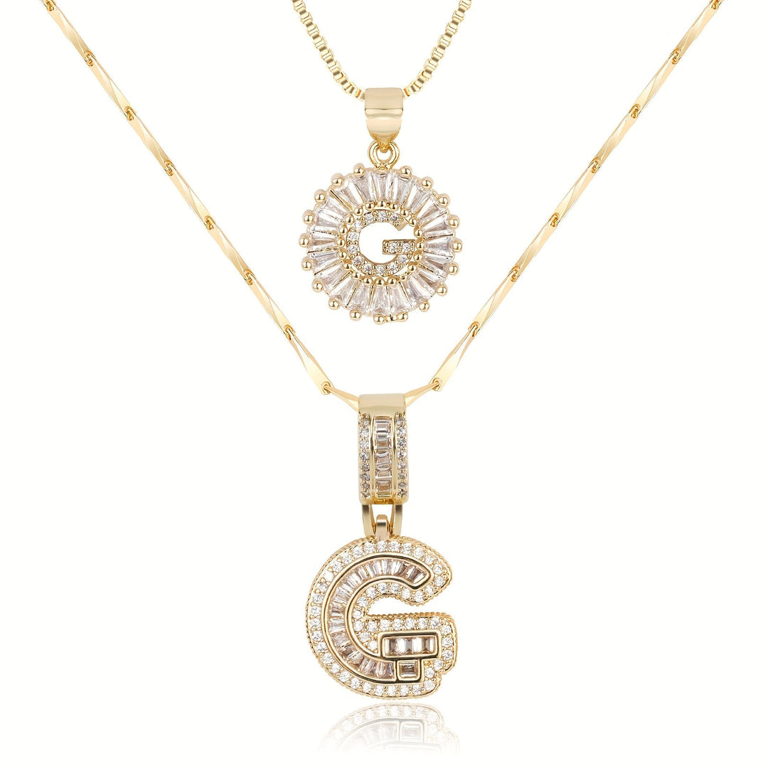 Kalsten | 2pc 14k Diamond Letter Initial Necklaces