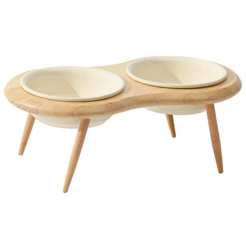 Kalsten | Misha Ceramic Elevated Cat Bowl with Wooden Stand