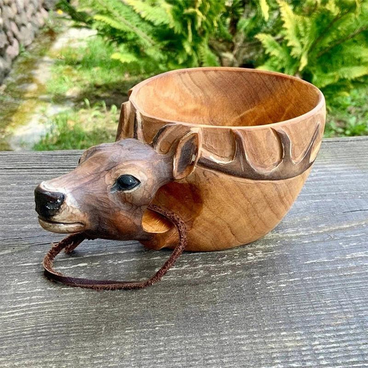 Hand-Carved Wooden Animal Mug