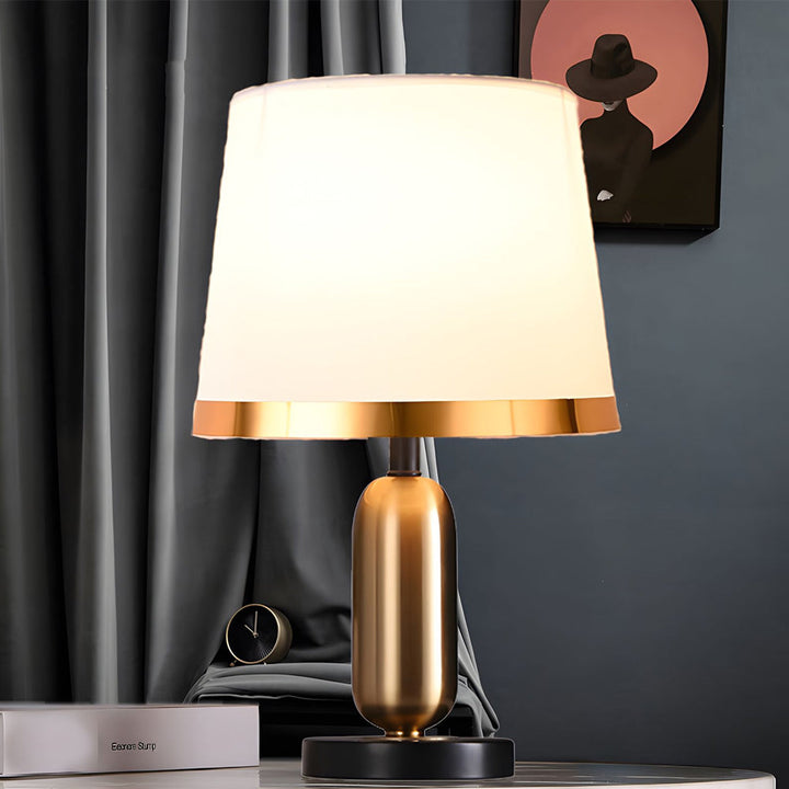 Vintage White/Black and Mid-Century Modern Brass Table Lamp | Kalsten
