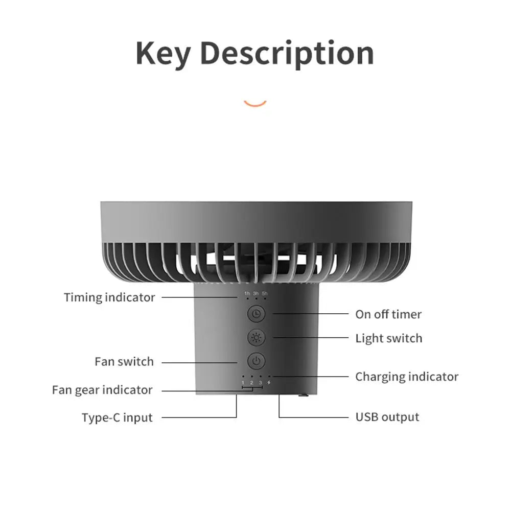 Portable Rechargeable Fan with LED and Built in Power Bank | Kalsten