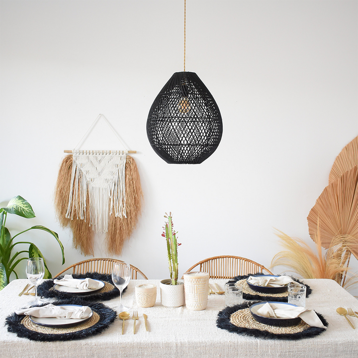 Boho Rattan Handwoven Black Pendant Light | Kalsten