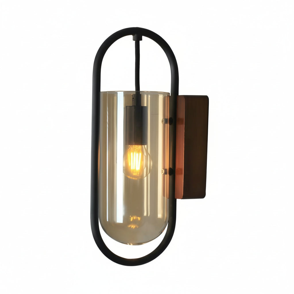 LED Wall Sconce Light – Nordic Retro Wood Base Glass Shade (24x15cm / 9.4x5.9in) | Kalsten
