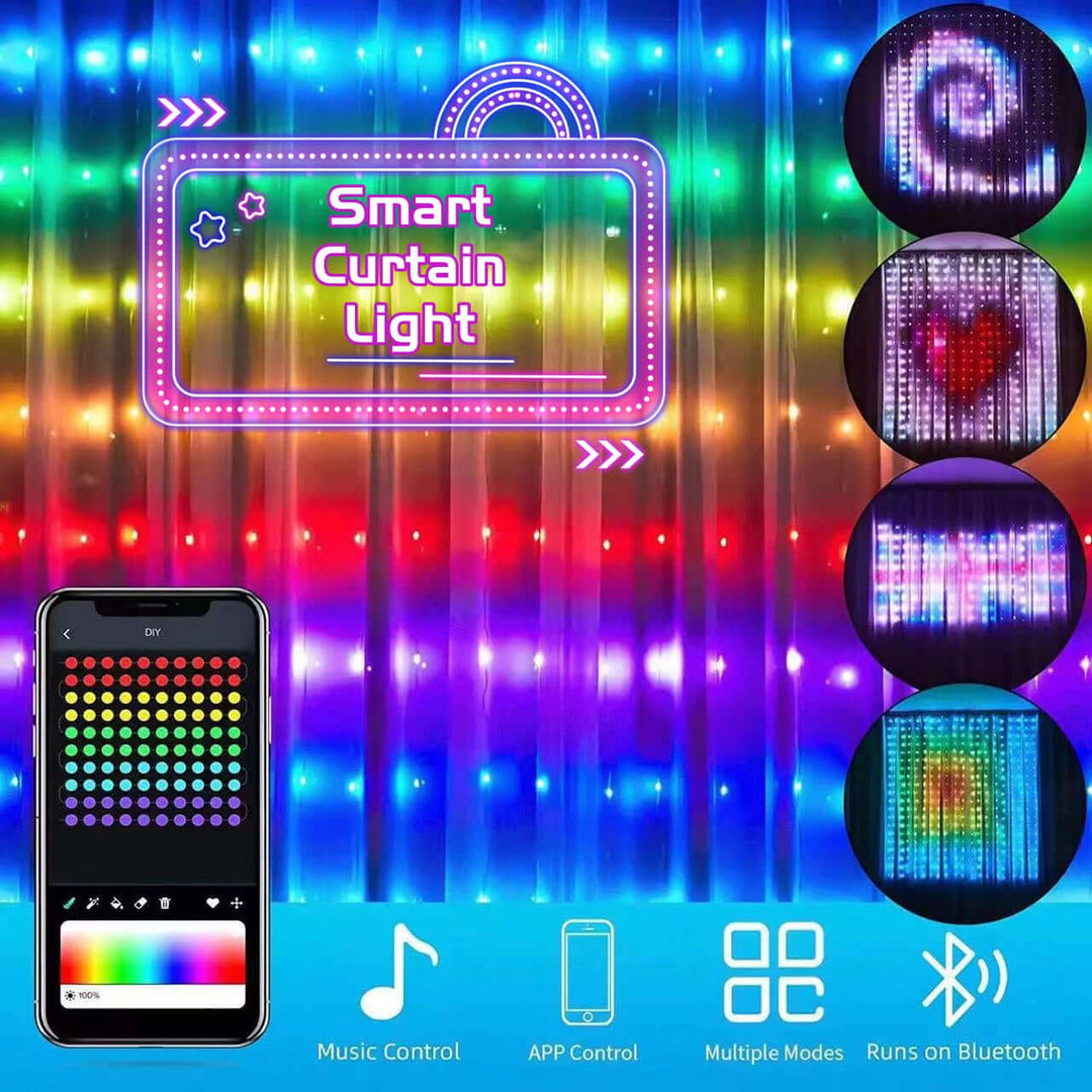Smart LED RGB Curtain String Lights Bluetooth APP Control Christmas Fairy Light Garland DIY Picture Display Party Wedding Decor | Kalsten