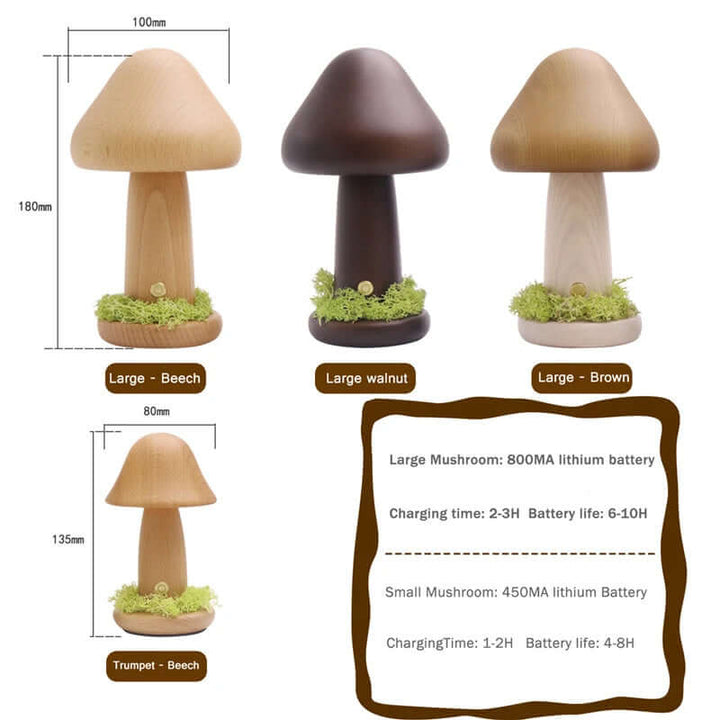 Twisted Mushroom Night Warm Light Touch Bedroom Bedhead Night Light Beech Wood LED USB Decorative Atmosphere Lamps Home Decor | Kalsten