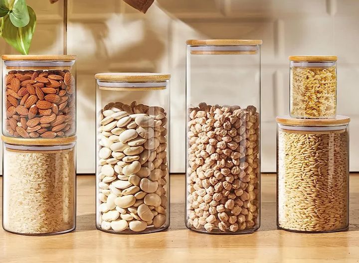 PureVorrat Glass Container Set – Storage Jars with Wooden Lid | Airtight & Stylish | Modern Kitchen Storage | Kalsten