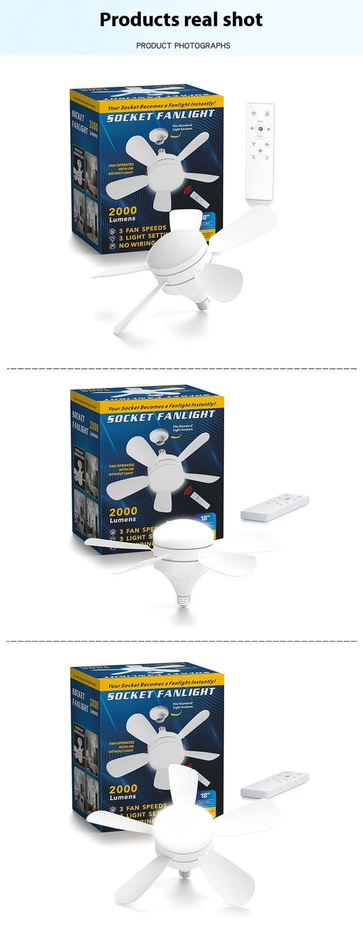LED Straight Leaf Fan Lamp E27 Screw Detachable Fan Blade Bedroom Three-color Dimming Ceiling Ceiling Fan Lights | Kalsten