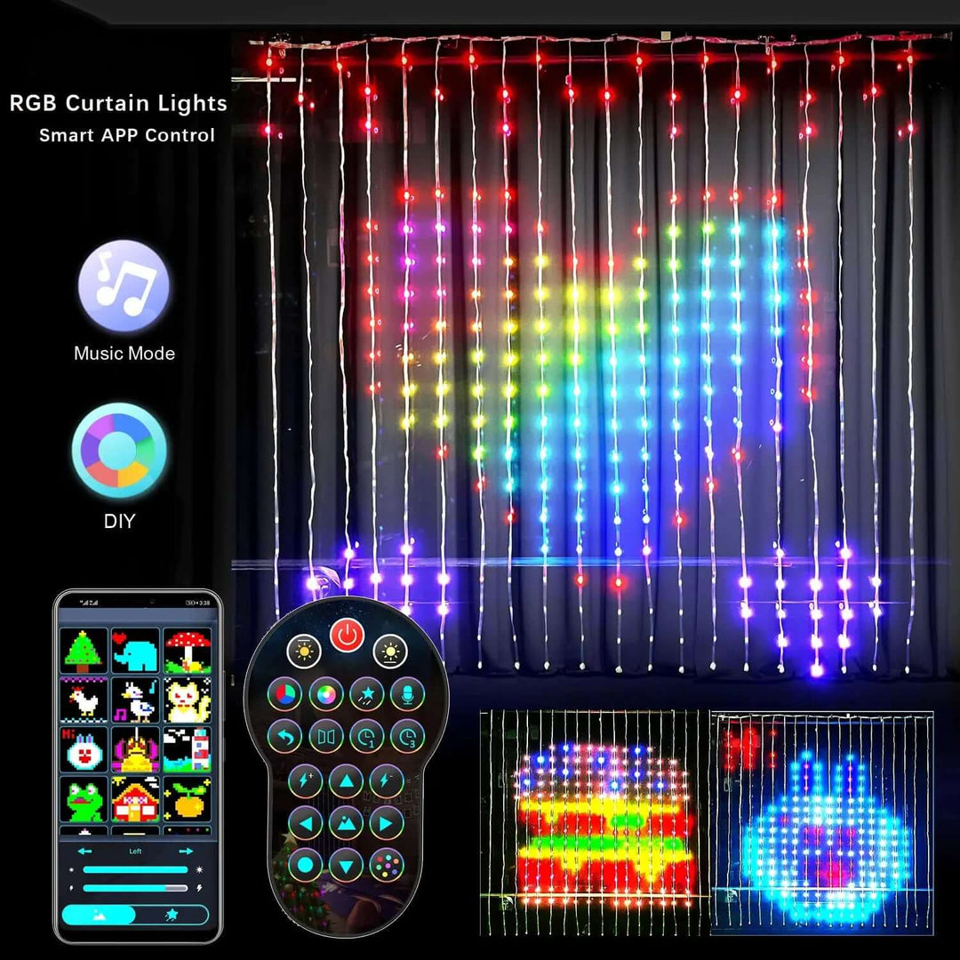 Smart LED RGB Curtain String Lights Bluetooth APP Control Christmas Fairy Light Garland DIY Picture Display Party Wedding Decor | Kalsten