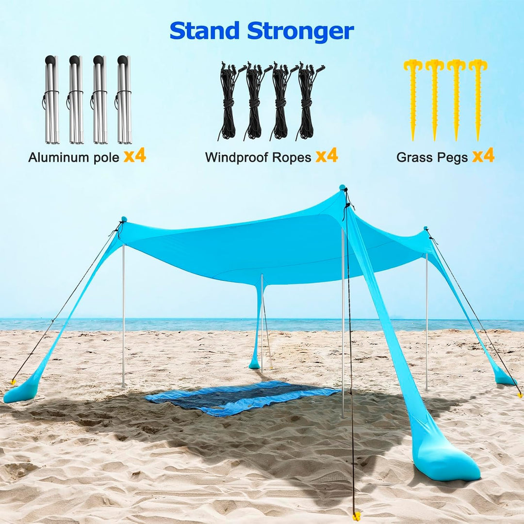 Kalsten | UPF50+ Family Beach Tent with Aluminium Poles and Sand Anchors