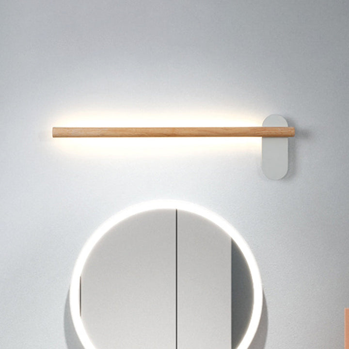 Wood Slim Linear Vanity Light Fixture Minimalism 16"/19.5"/23.5" Long LED Beige Wall Sconce Lamp for Bathroom | Kalsten