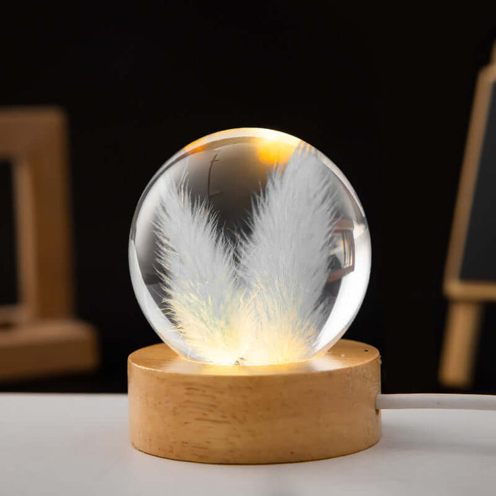 LED Night Light Flower Crystal Ball Children Night Lamp With Woodern Base Bedroom Ambient Light Creative Gift Night Light | Kalsten
