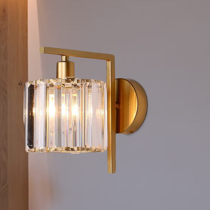 Modern Column Wall Light Fixture 1-Bulb Clear Crystal Wall Sconce Lighting in Gold for Bedroom | Kalsten
