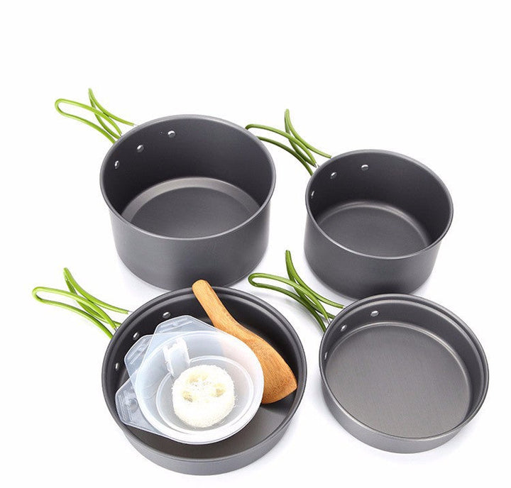 lightweight nonstick nesting camping cookware set with folding heat-resistant silicone handles and compact storage Kalsten