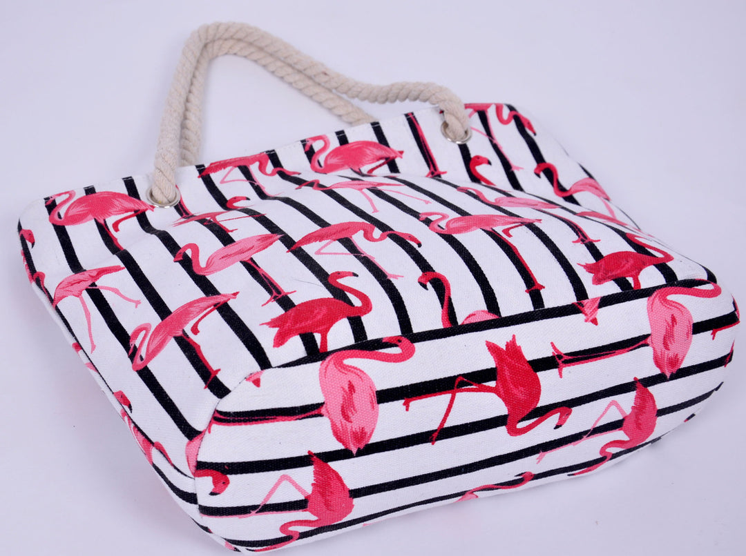 Beach bag with flamingo pattern and sturdy rope handles Kalsten
