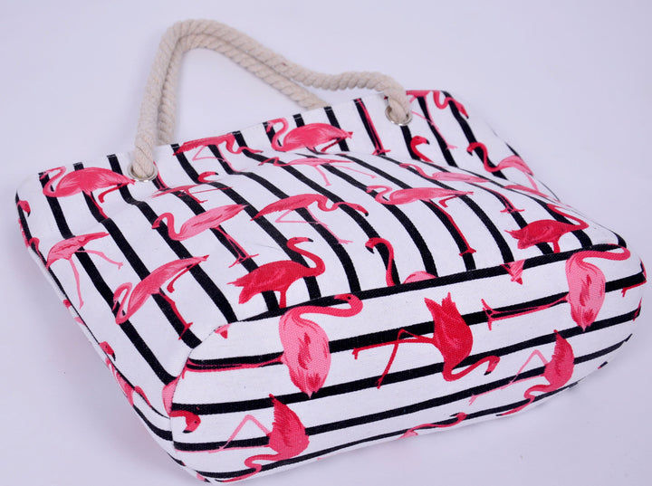 Beach bag with flamingo pattern and sturdy rope handles Kalsten