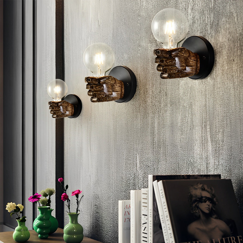 Resin Hand Fist Shaped Retro Industrial Style Wall Lamp Wall Sconce Lighting | Kalsten