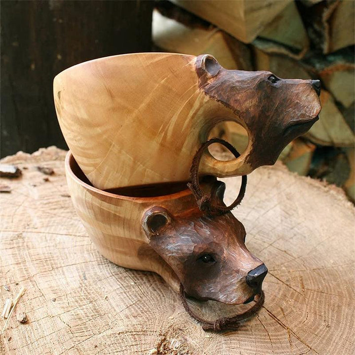Hand-Carved Wooden Animal Mug
