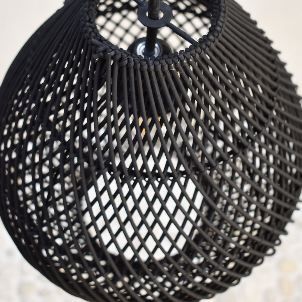 Boho Rattan Handwoven Black Pendant Light | Kalsten