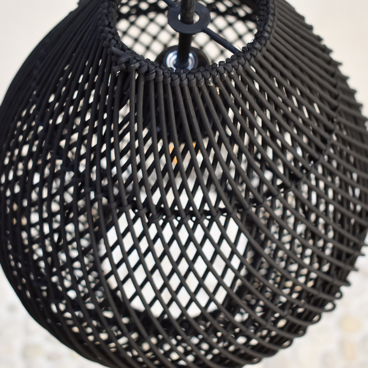 Boho Rattan Handwoven Black Pendant Light | Kalsten