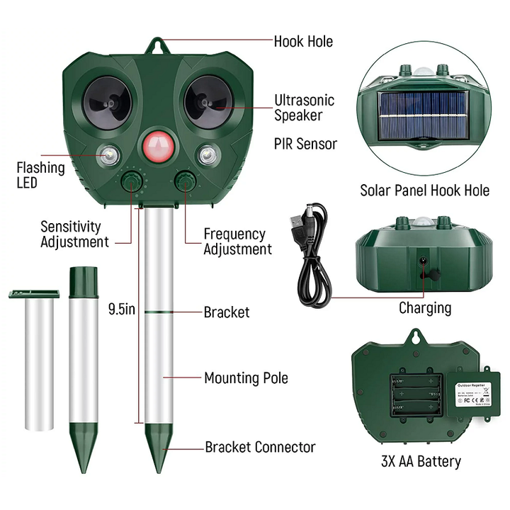 Kalsten | Ultrasonic Bird Repeller, Solar Powered