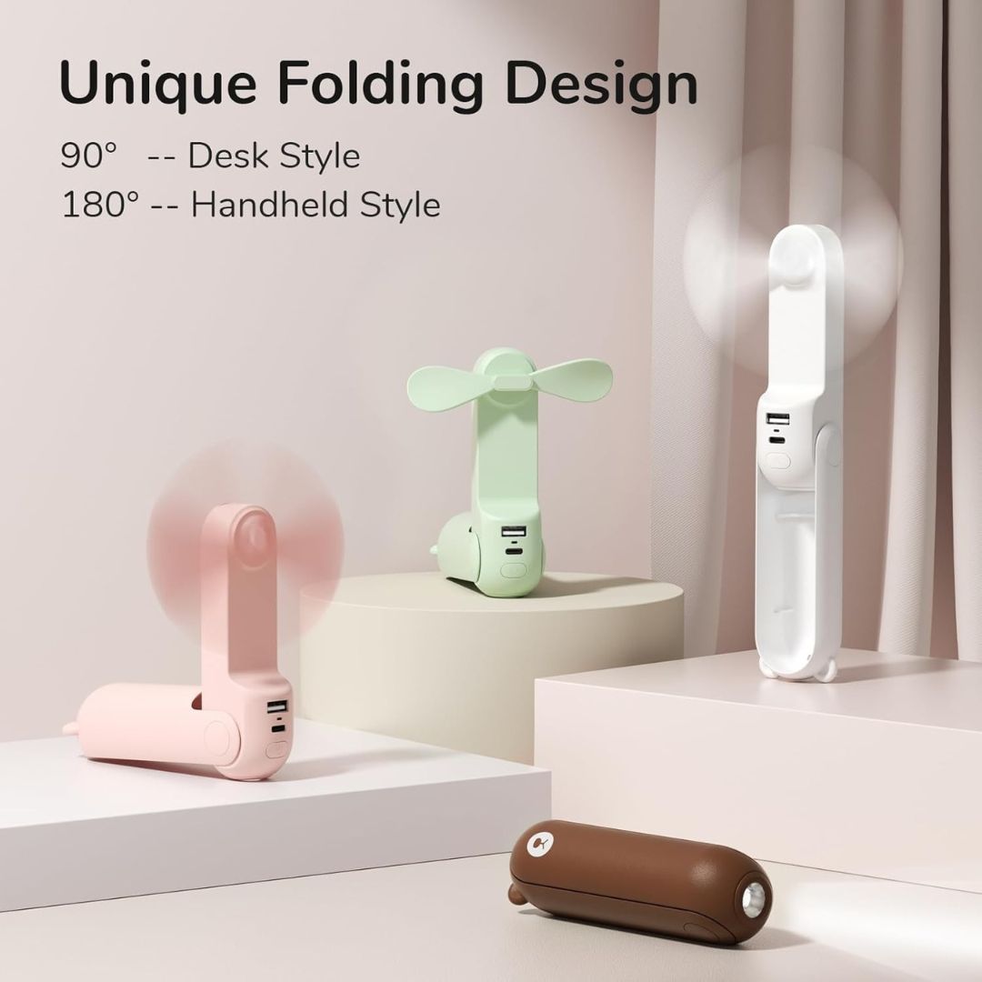 3 In 1 Handheld Mini Fan | USB Rechargeable, Foldable Design & Ideal for Travel, Camping, and Outdoor Activities | Kalsten