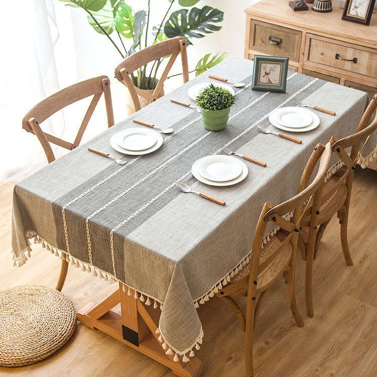 Textured Linen Tablecloth with Fringed Edges